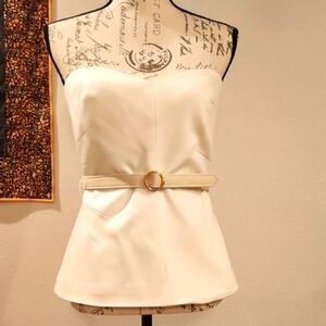 Trina Turk White Strapless Bustier Top W/ Cream Belt